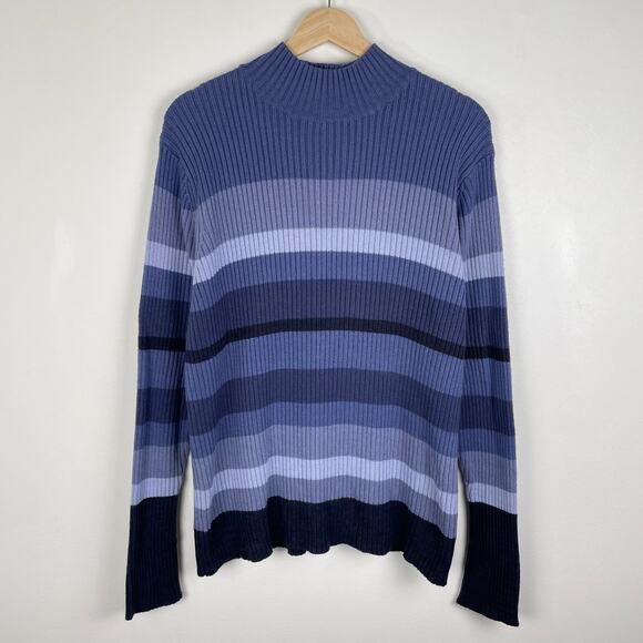 y2k Vintage Sonoma Striped Chunky Rib Knit Sweater Turtleneck Preppy Indie Retro - Picture 5 of 15